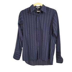Geoffrey Beene Navy Blue Striped Button Down Dress Shirt 16.5 34/35